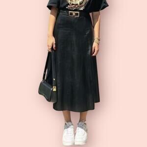 Vtg Y2K High Rise Black Leather Maxi Skirt Size M Waist 28” Biker Matrix Grunge